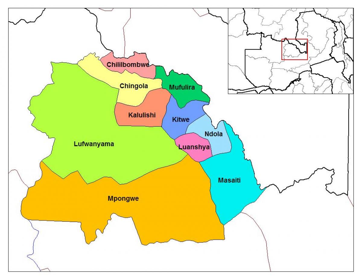 mapa de la provincia de copperbelt, Zambia