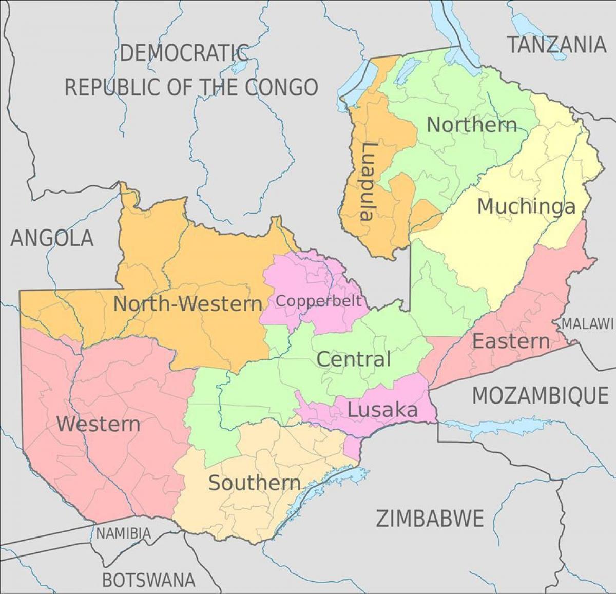 mapa de Zambia muestran las 10 provincias