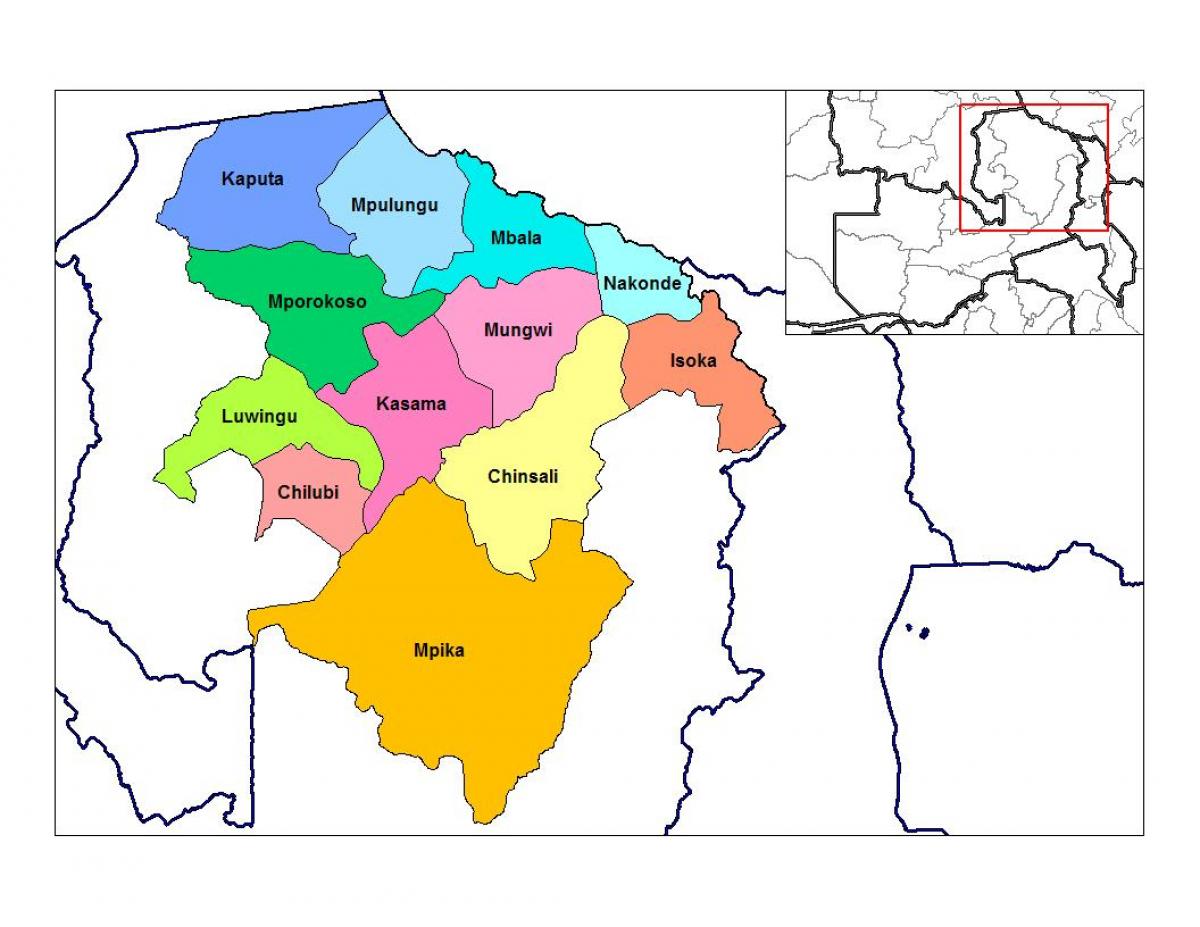 Mapa del norte de la provincia de Zambia