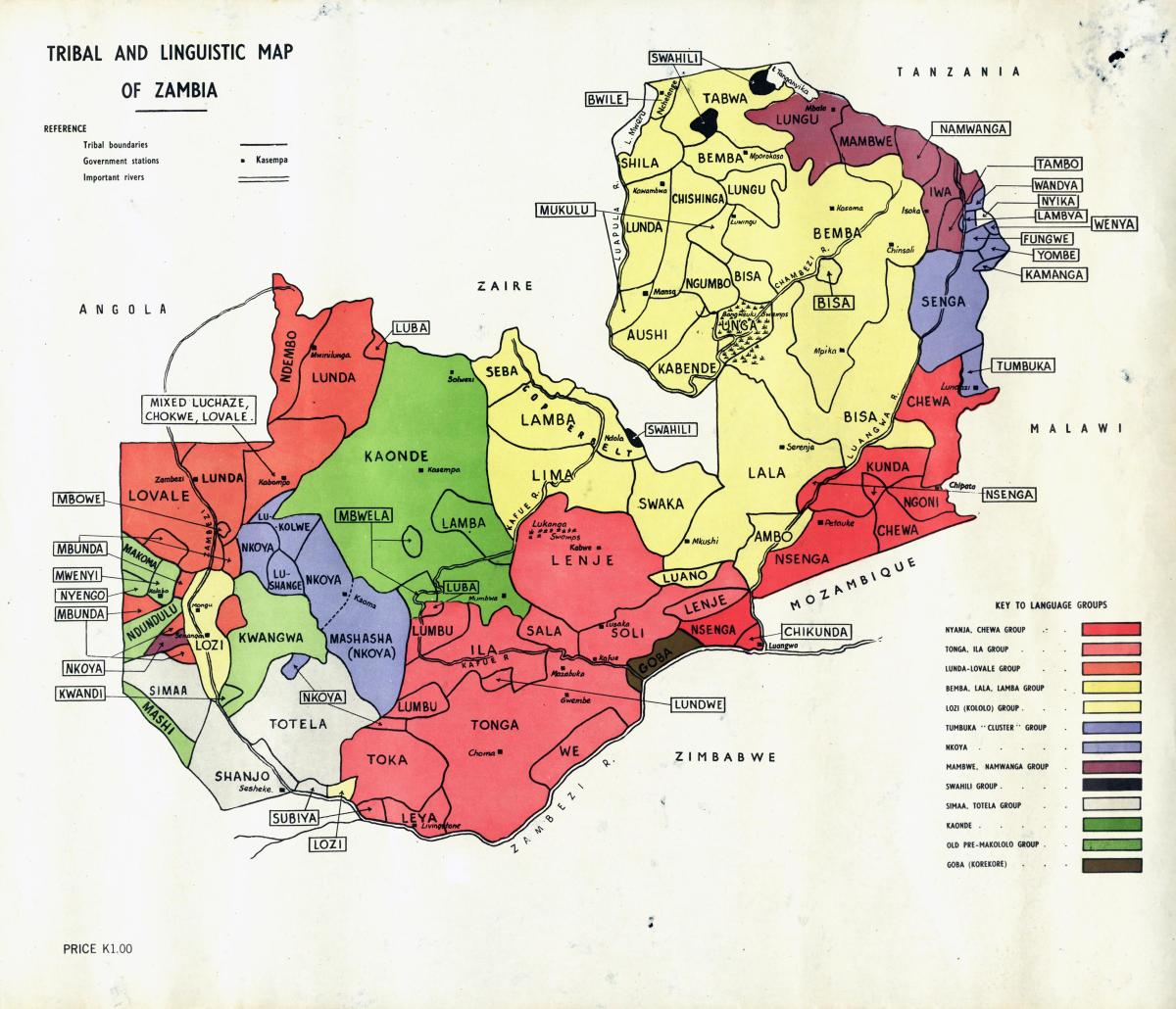 Mapa de las tribus de Zambia