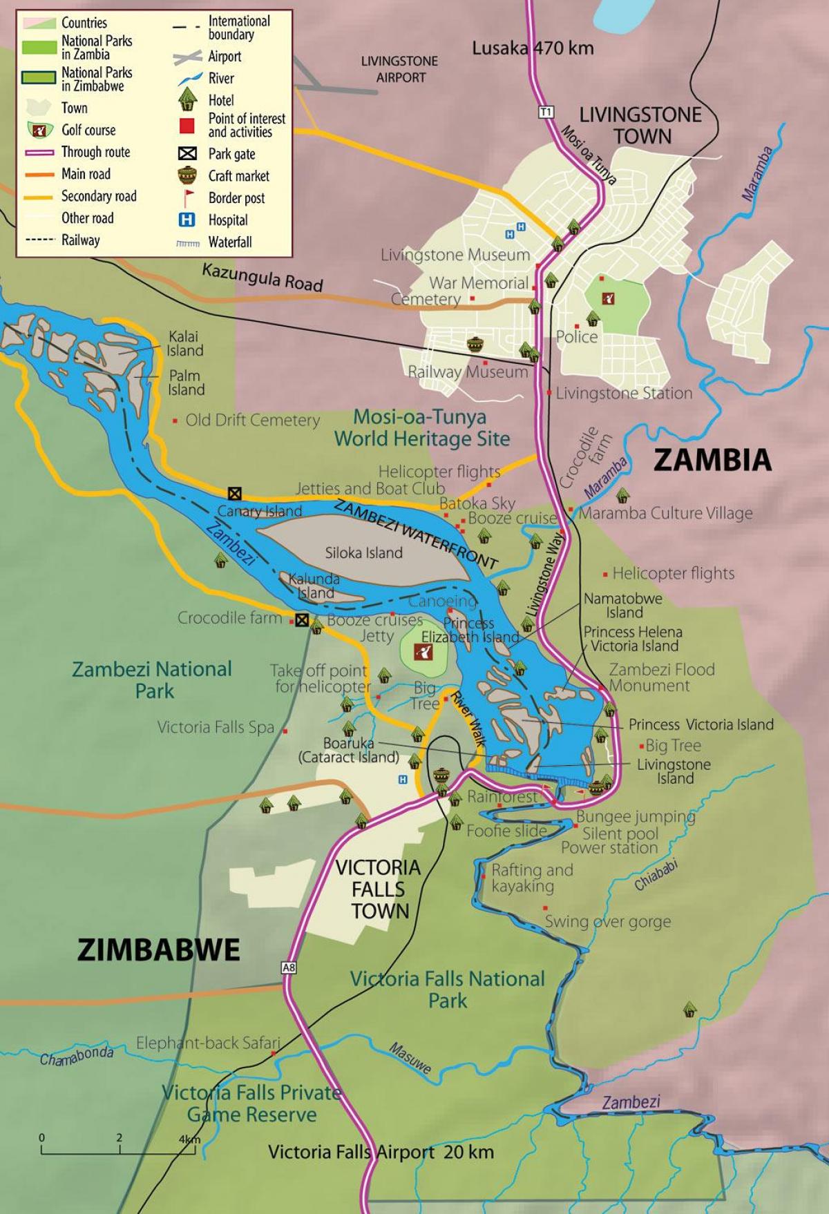 mapa de livingstone, de la ciudad de Zambia