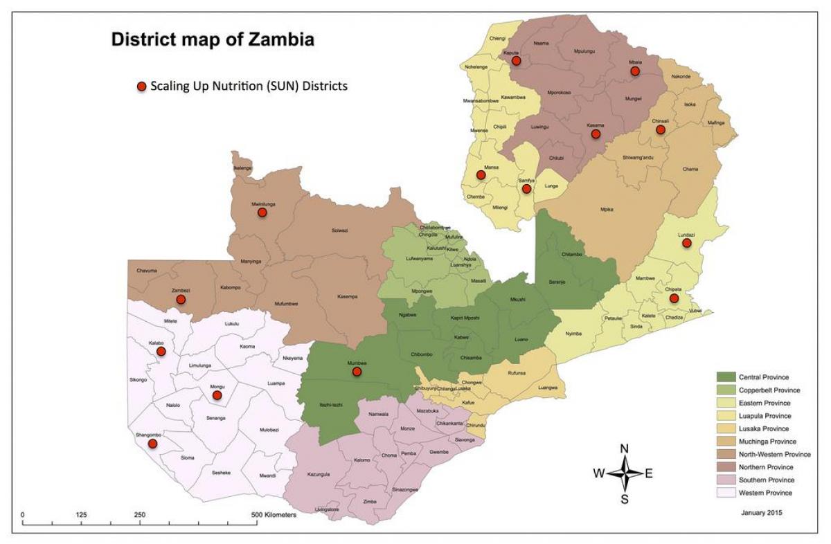 Zambia distritos mapa actualizado