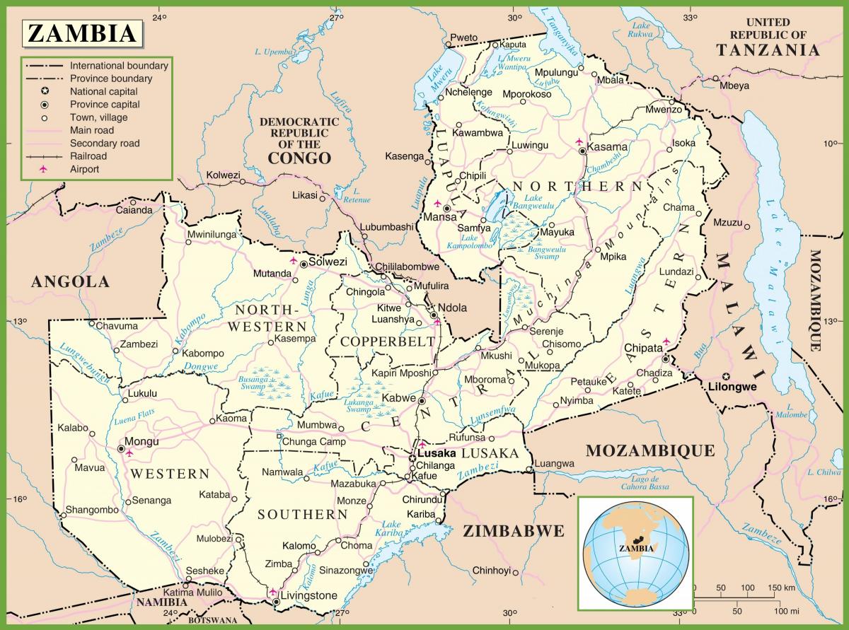 el mapa de Zambia